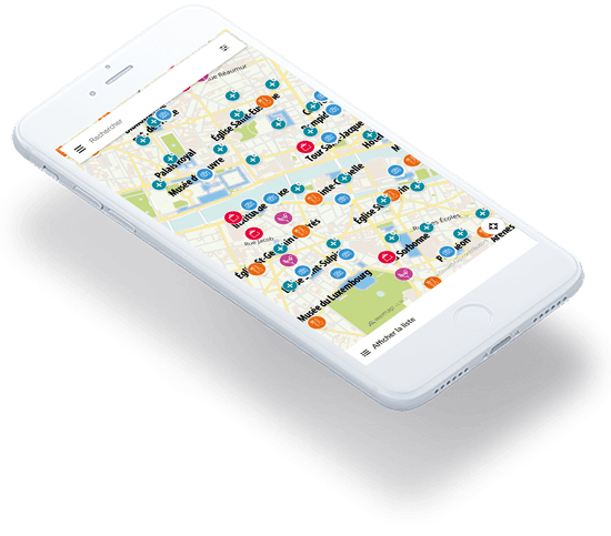 mobile with colorful indoor map