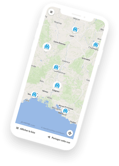 mobile with Wemap map of pinpoints