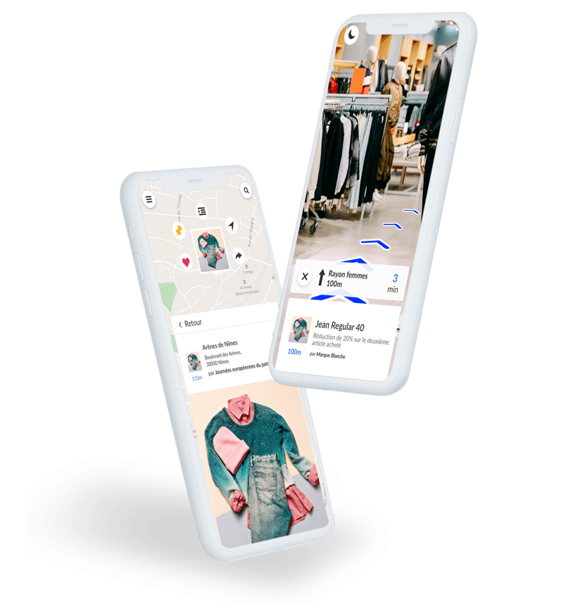 mobiles with indoor augmented reality navigation and open pinpoint in store