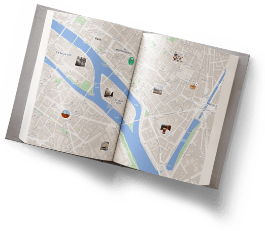 Open book with Wemap map